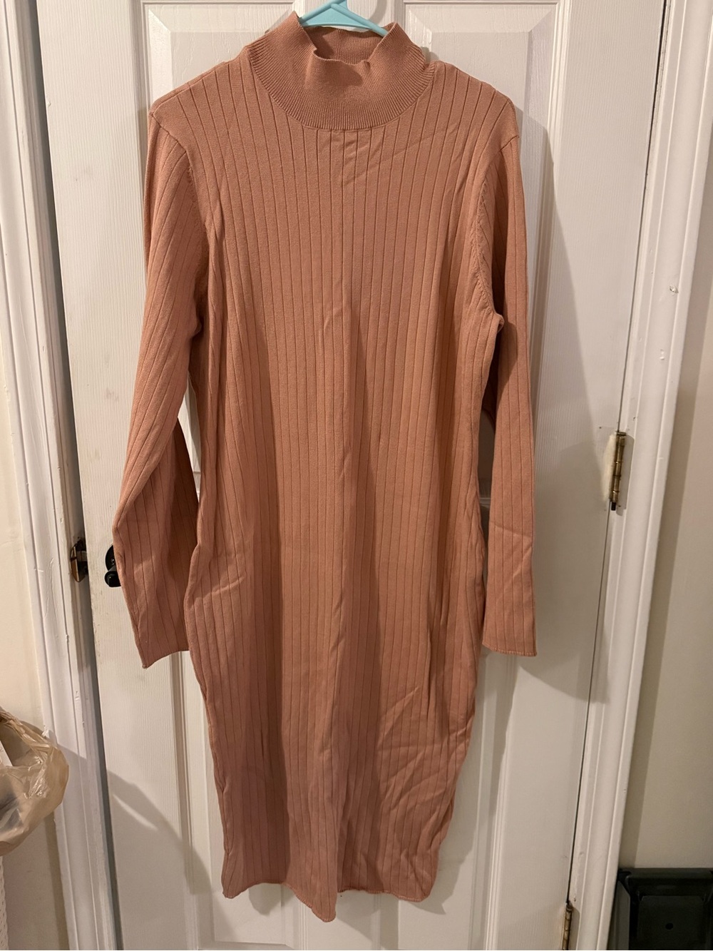 Ribbed Long Sleeve Mock Neck Dress - Mocha